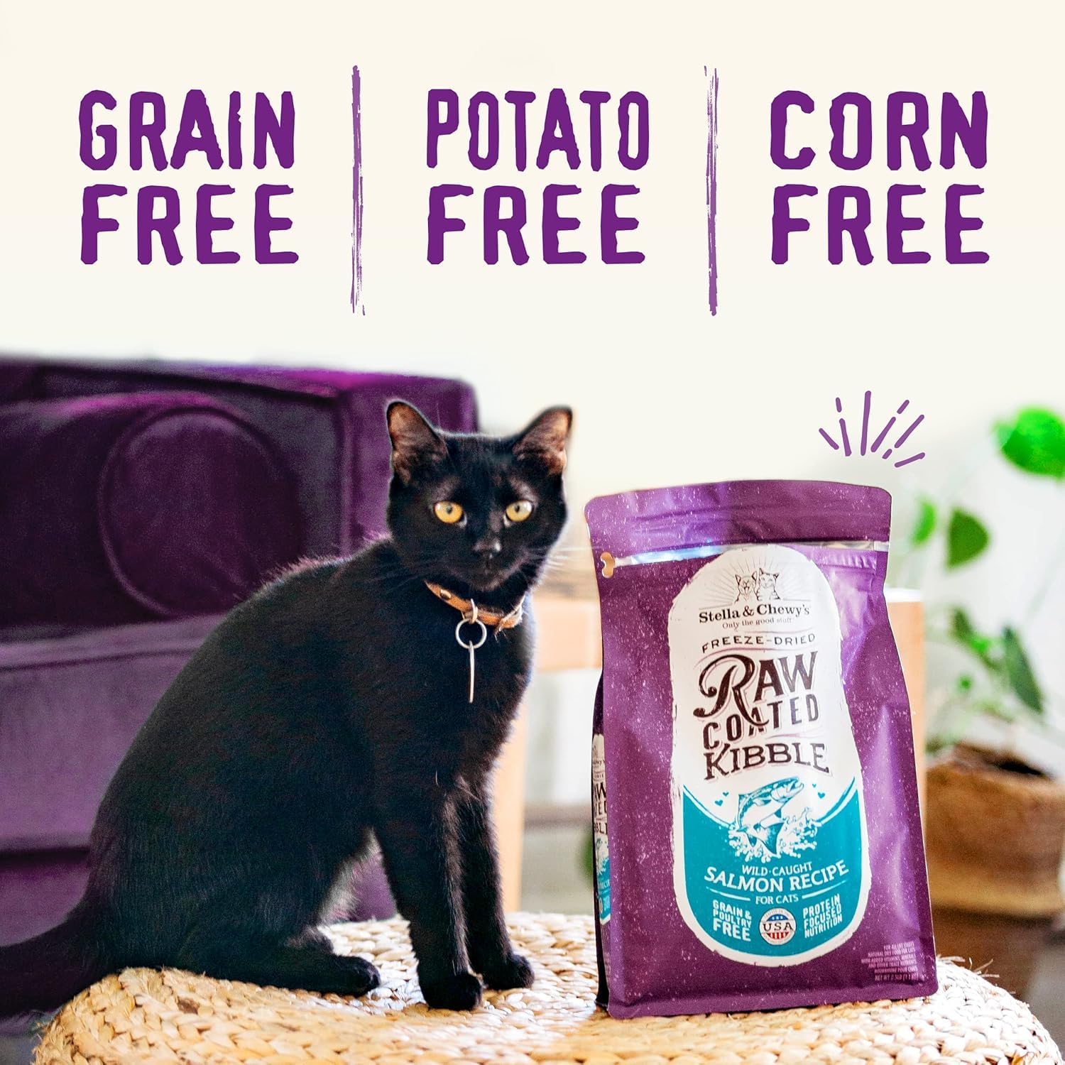 Omega fatty acids promote coat shine and healthier skin in Stella & Chewy's.