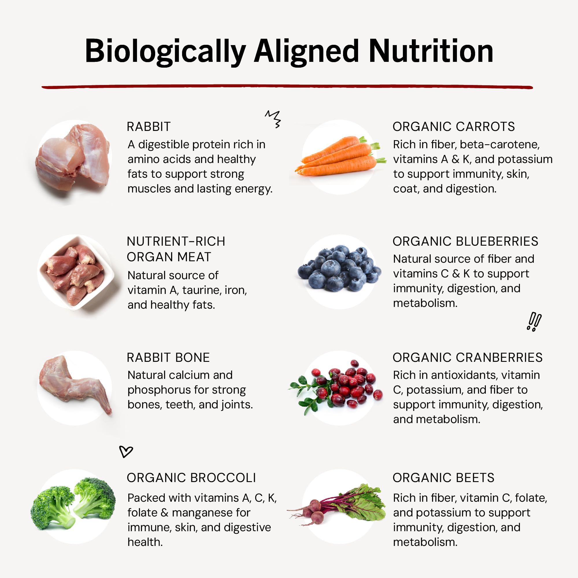 Stella & Chewy's organic fruits and vegetables highlight natural nutrition without fillers.