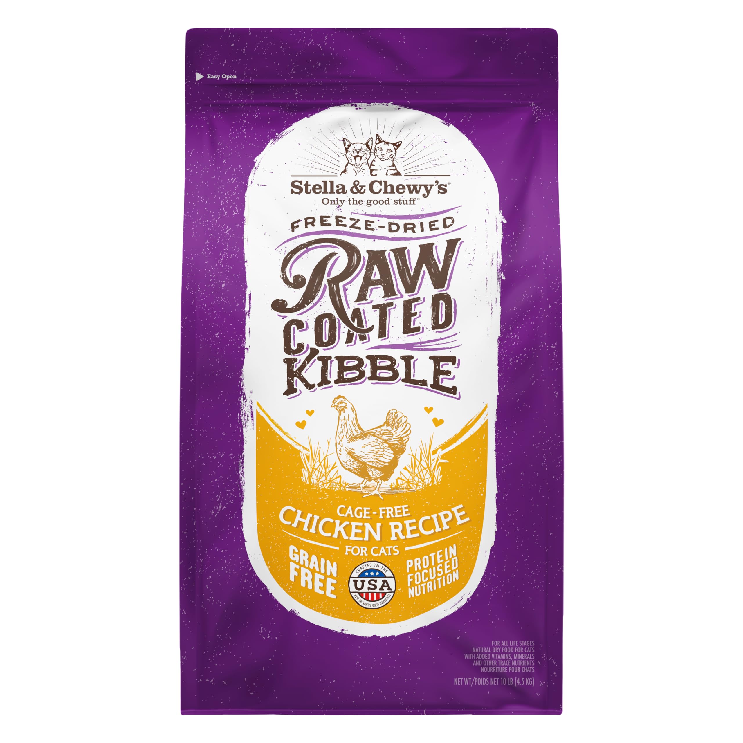 Stella & Chewy's packaging of raw-coated kibble with a 10 lb bag for easy storage.