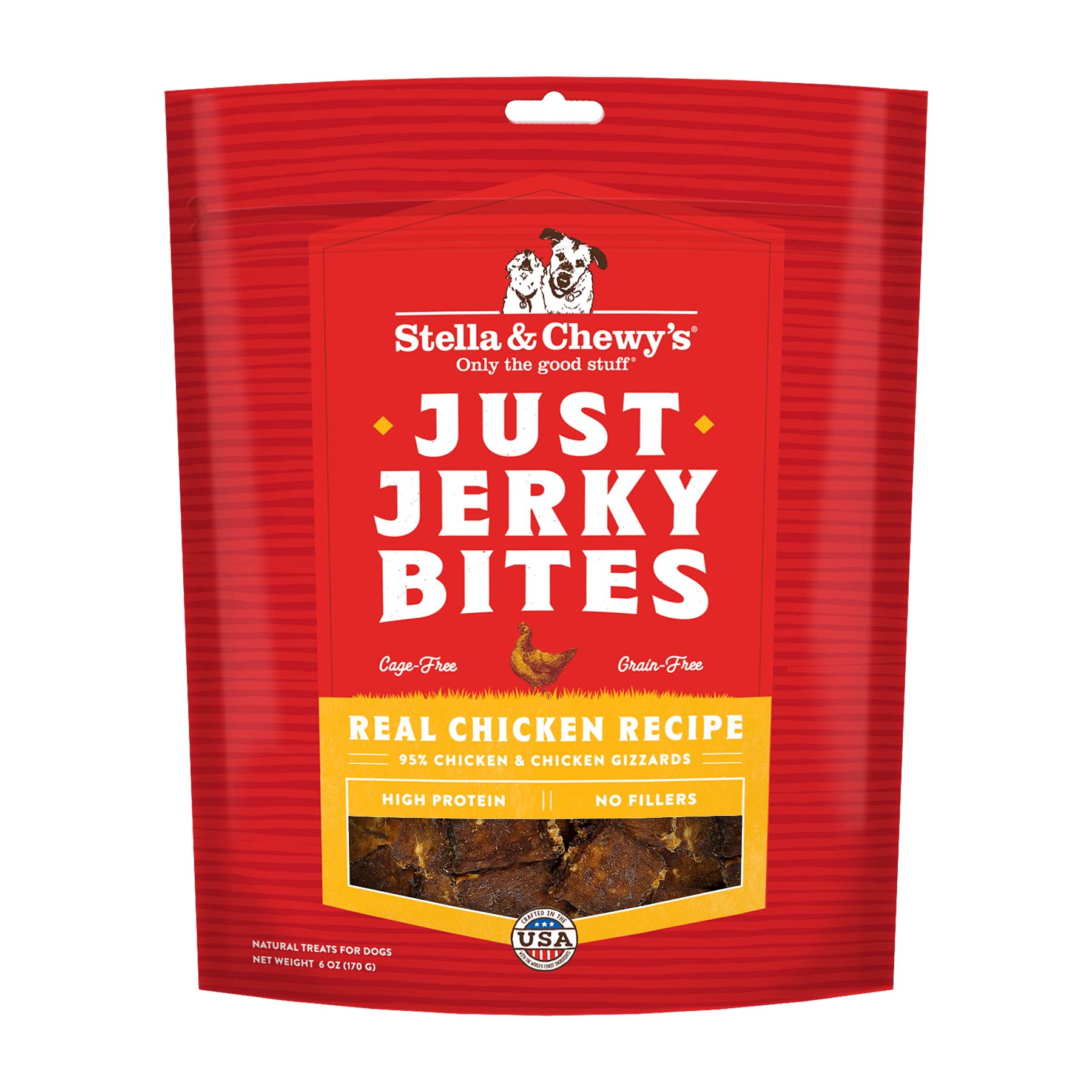 Stella & Chewy's premium chicken jerky packaging front, ideal for rewarding dogs