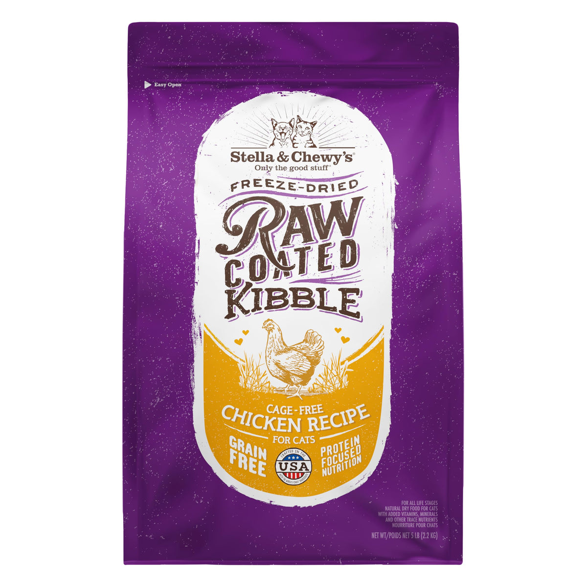 Stella & Chewy's raw-coated kibble with chicken for picky cats, protein-rich bites
