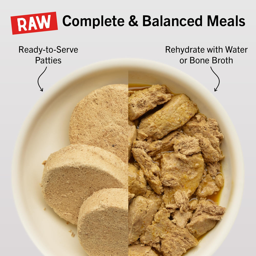 Stella & Chewy's red meat blend patties close-up, inviting texture for mealtime success.
