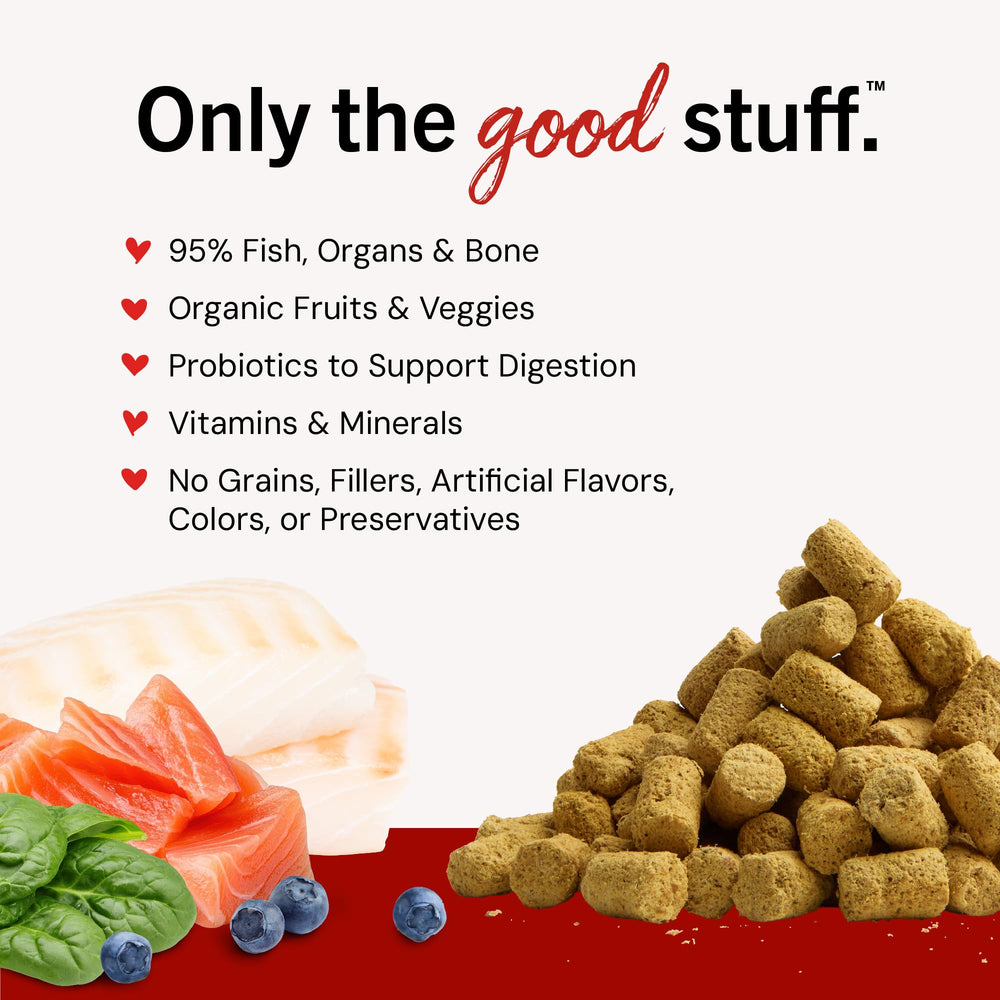 Stella & Chewy's salmon-cod freeze-dried chunks close-up show real ingredients.