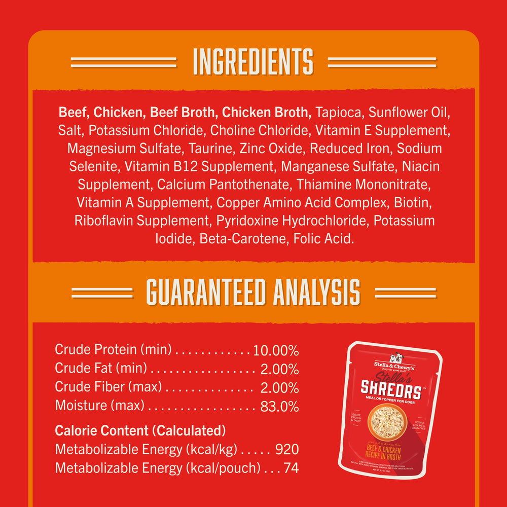 Stella & Chewy's Shredrs grain-free formula supports grain-free feeding plans.
