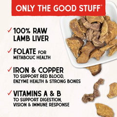 Label highlights the single-ingredient lamb liver formula.