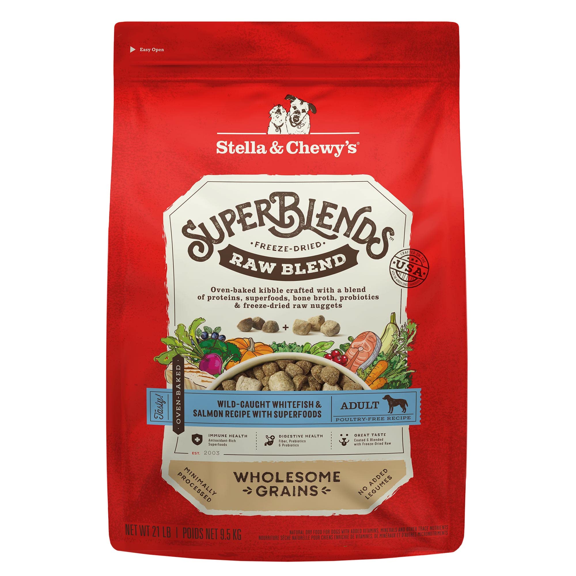 Stella & Chewy's SuperBlends bag closeup for a nutrient-dense dog meal.