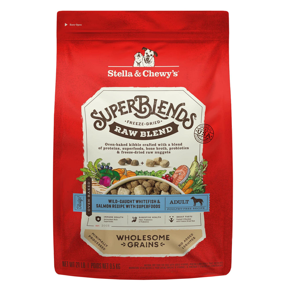 Stella & Chewy's SuperBlends bag closeup for a nutrient-dense dog meal.