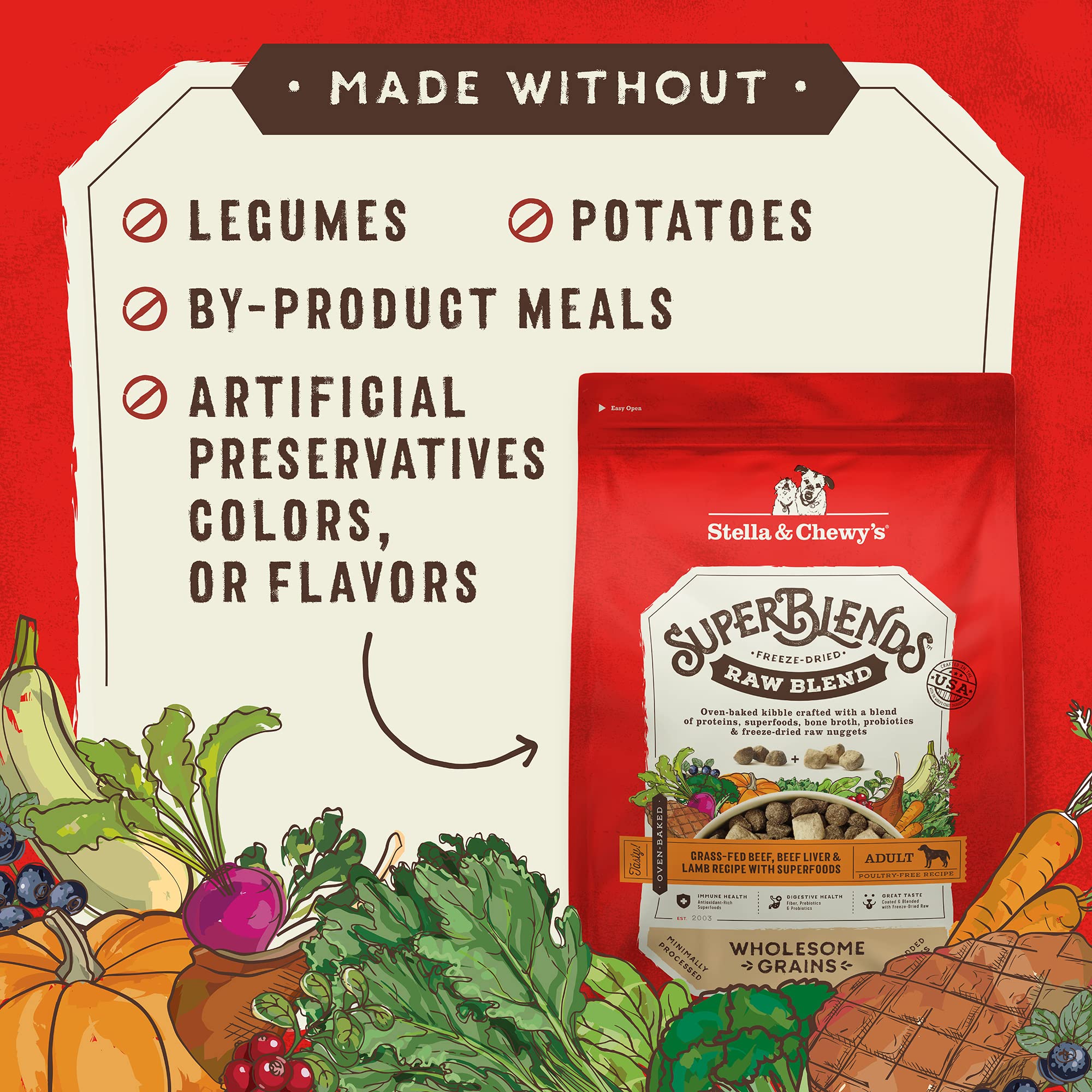 Stella & Chewy's SuperBlends freeze-dried raw meat pieces provide extra protein boost.