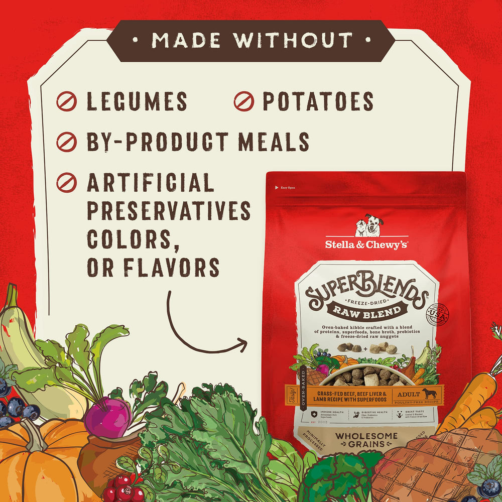 Stella & Chewy's SuperBlends freeze-dried raw meat pieces provide extra protein boost.