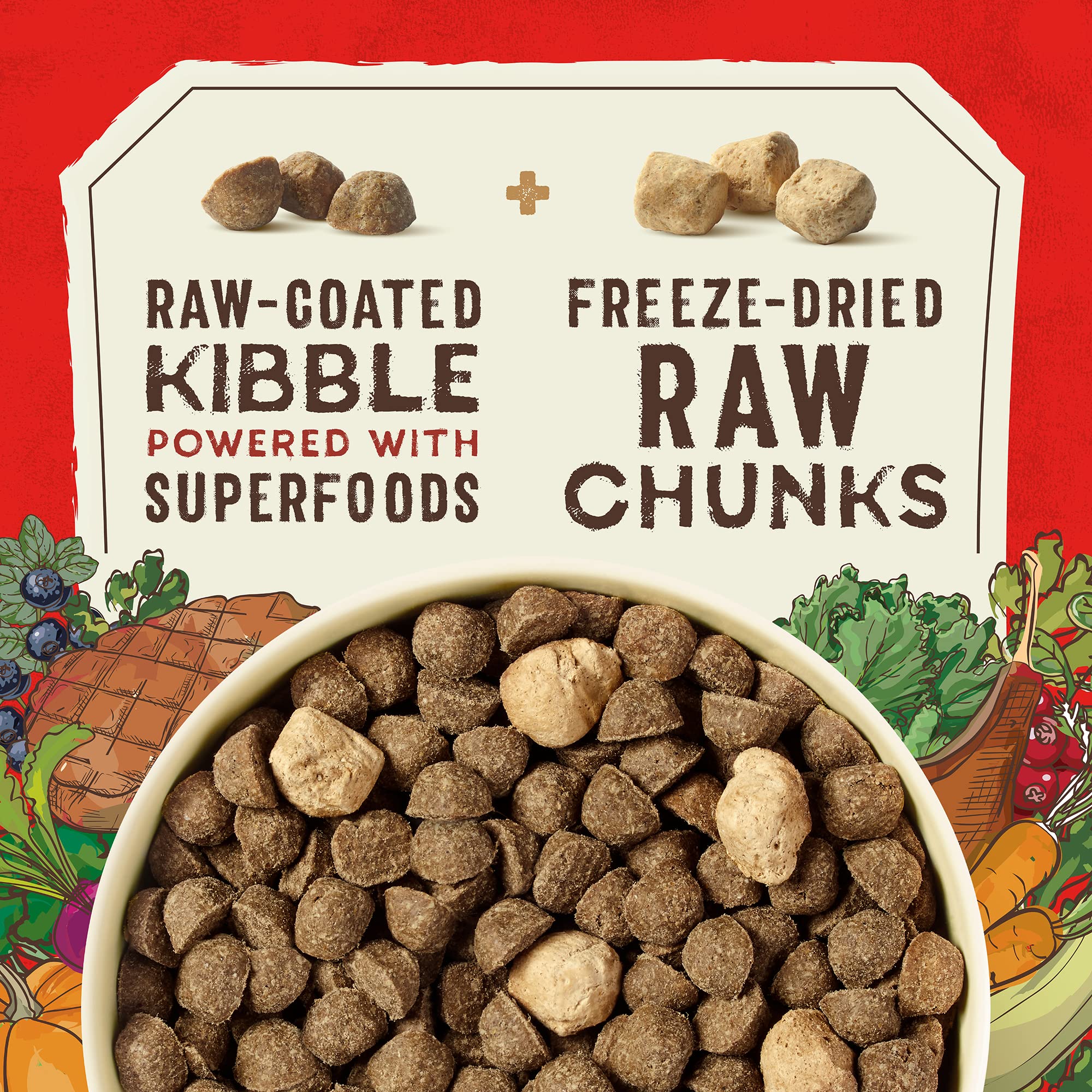 Stella & Chewy's SuperBlends ingredient close-up with beef, liver, and lamb for protein variety.