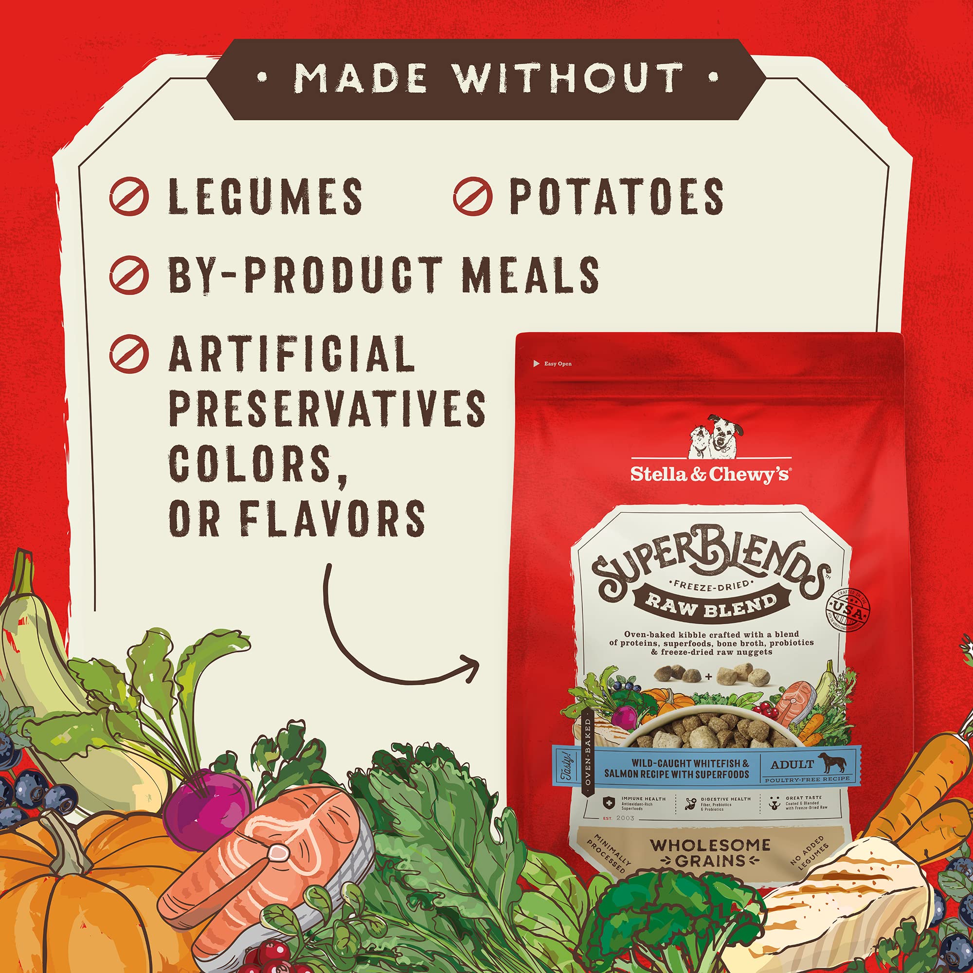 Stella & Chewy's SuperBlends uses hormone- and antibiotic-free proteins for peace of mind