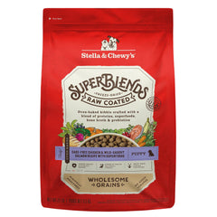 Stella & Chewy's SuperBlends puppy bag front showing premium formula for balanced nutrition.