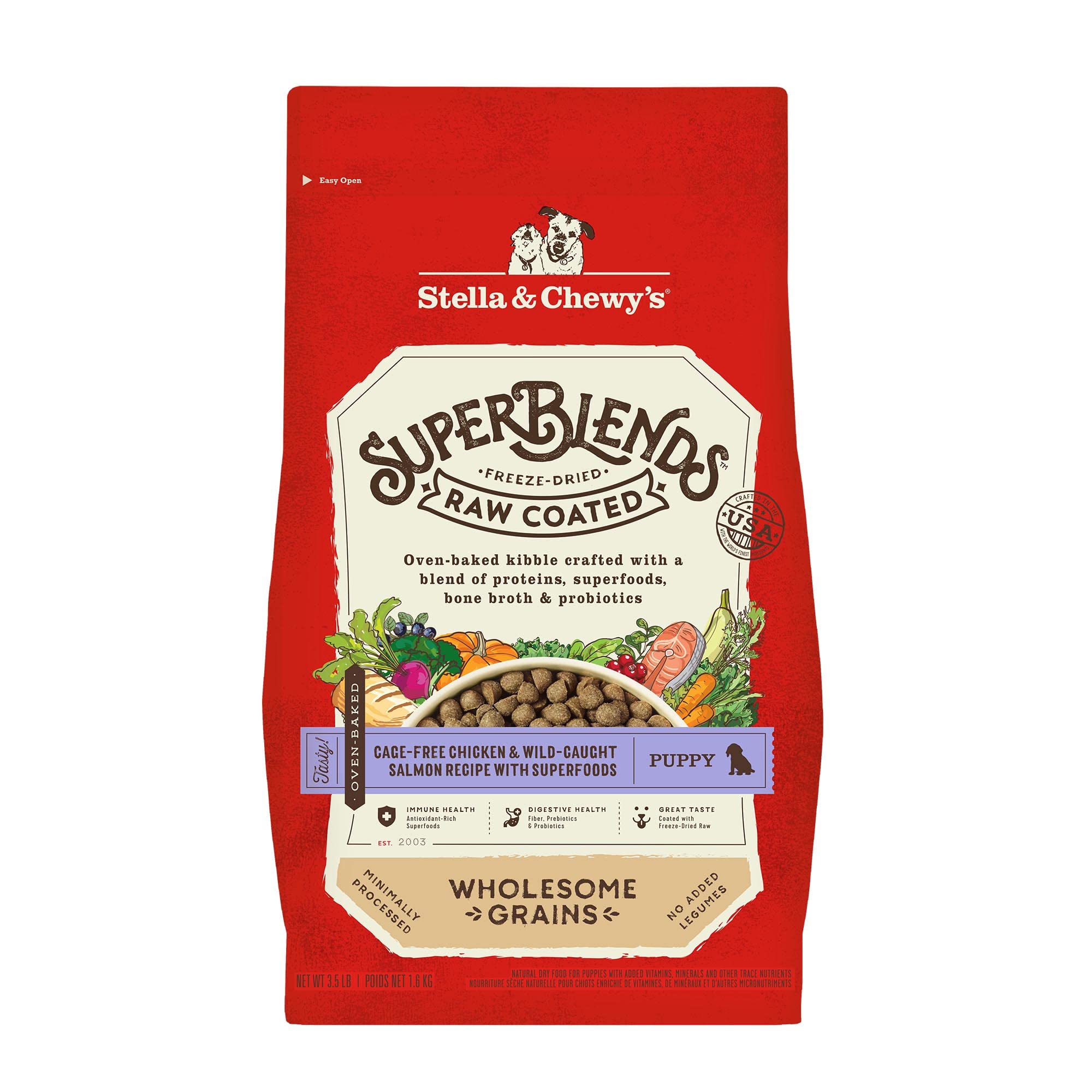 Stella & Chewy's SuperBlends Puppy bag front view, complete meal for puppies.