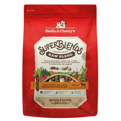 Stella & Chewy's SuperBlends bag front featuring grass-fed beef blend for dogs.