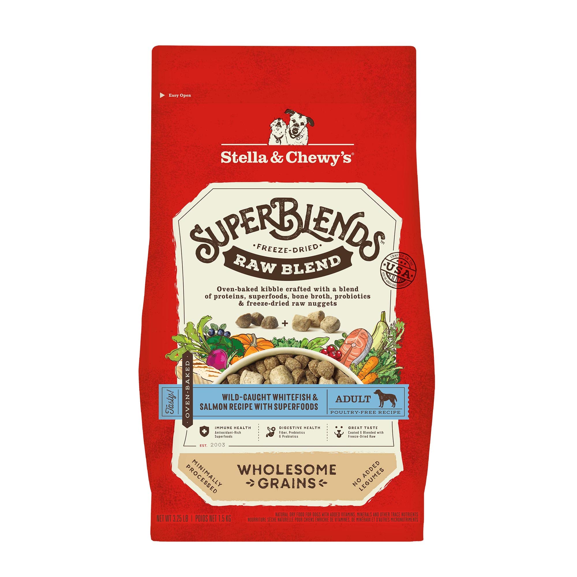 Stella & Chewy's SuperBlends raw blend whitefish and salmon bag offers protein-rich nourishment