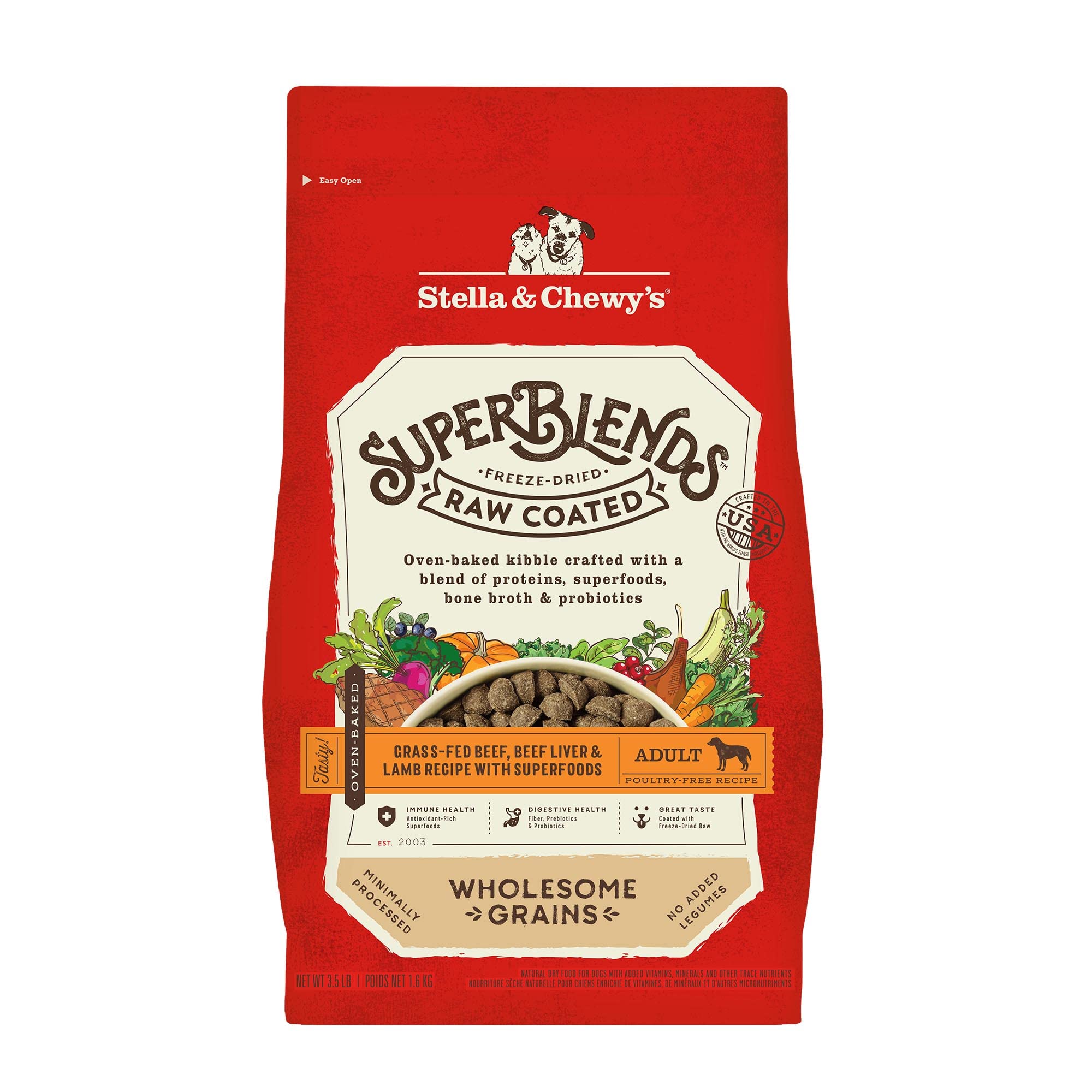 Stella & Chewy's SuperBlends raw-coated bag ready for a protein-packed meal.