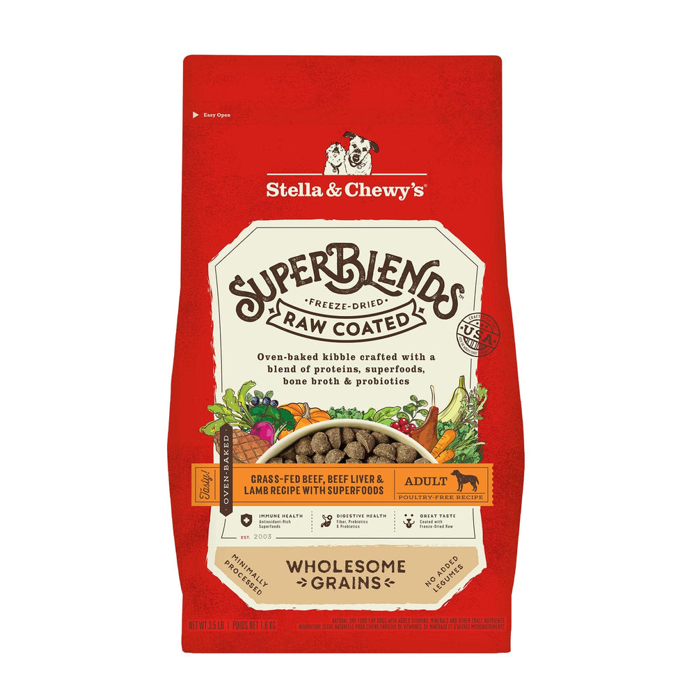 Stella & Chewy's SuperBlends raw-coated bag ready for a protein-packed meal.
