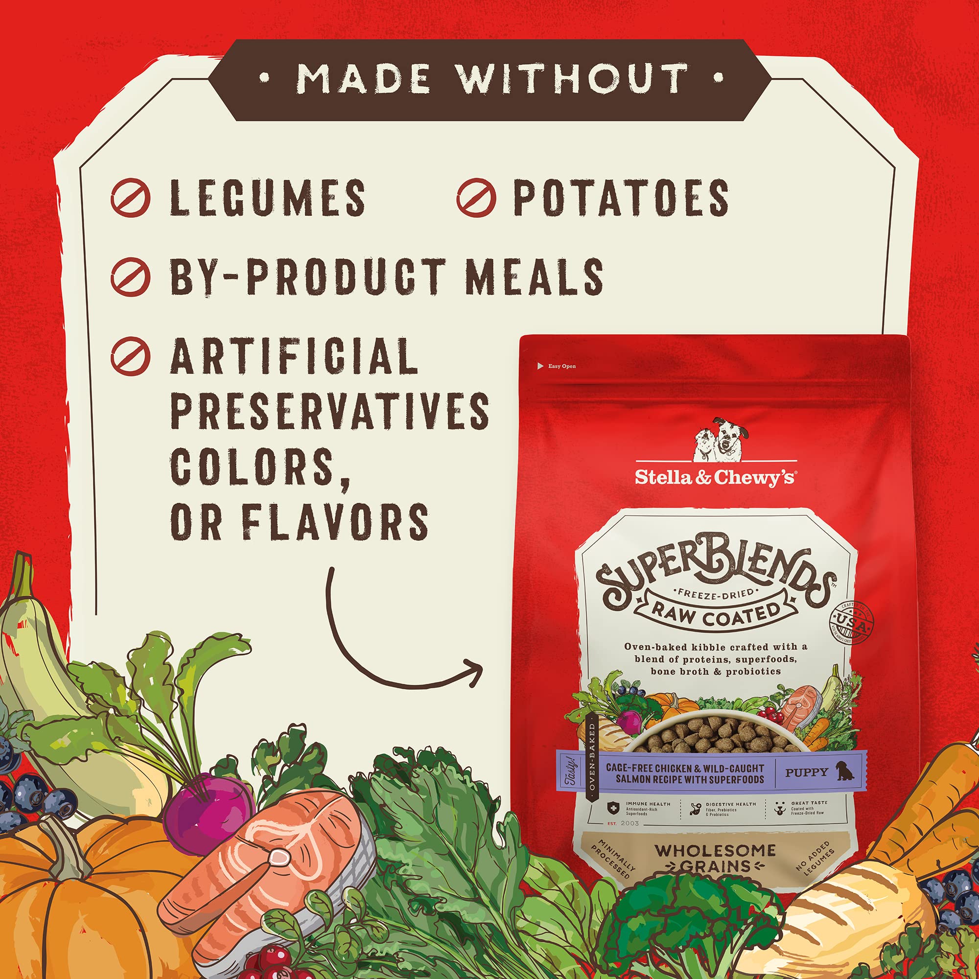 Small-batch oven-baked process emphasizing nutrient preservation in SuperBlends.