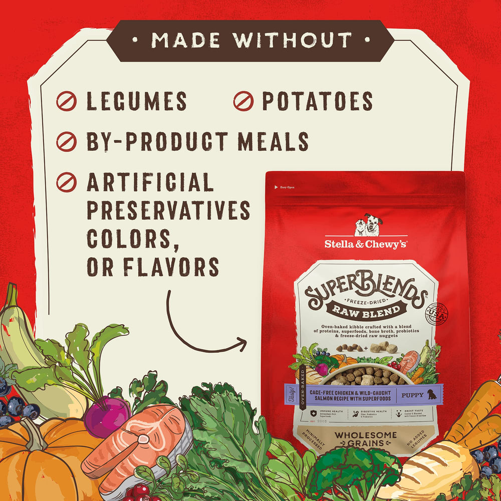 Stella & Chewy's SuperBlends superfoods mix with blueberries, quinoa, and greens.