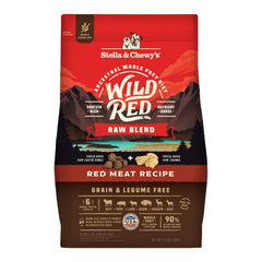 Stella & Chewy's Wild Red bag front highlighting grain-free, high-protein recipe for active dogs