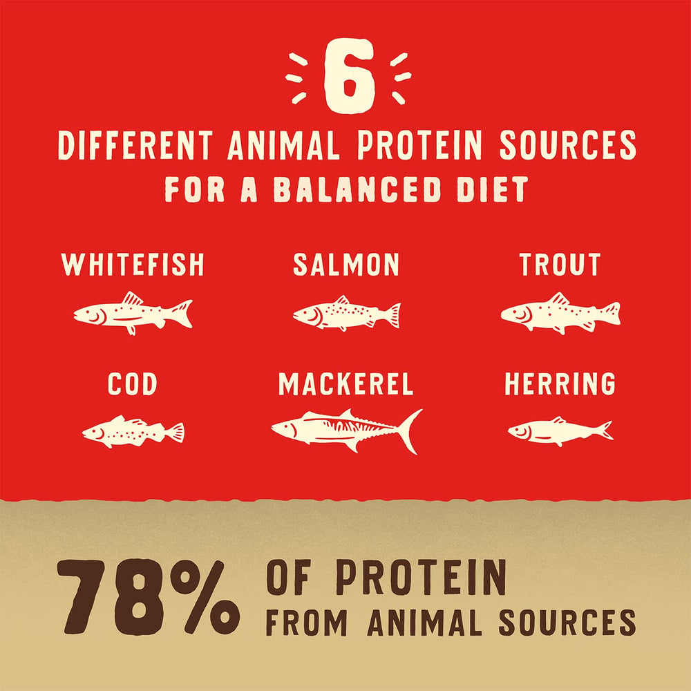 Stella & Chewy's Wild Red Ocean Recipe six fish protein sources displayed
