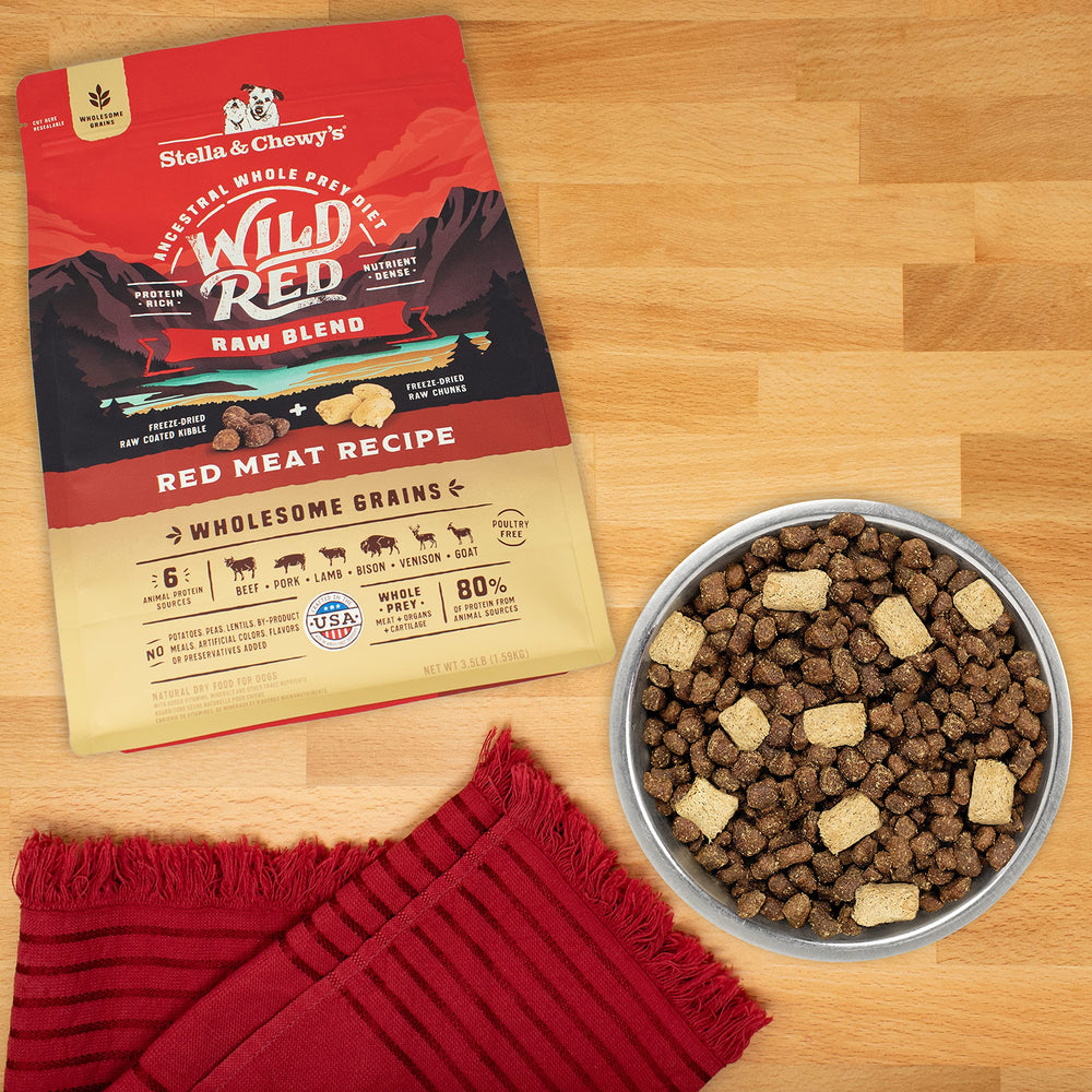 Stella & Chewy's Wild Red six poultry-free protein sources are featured.