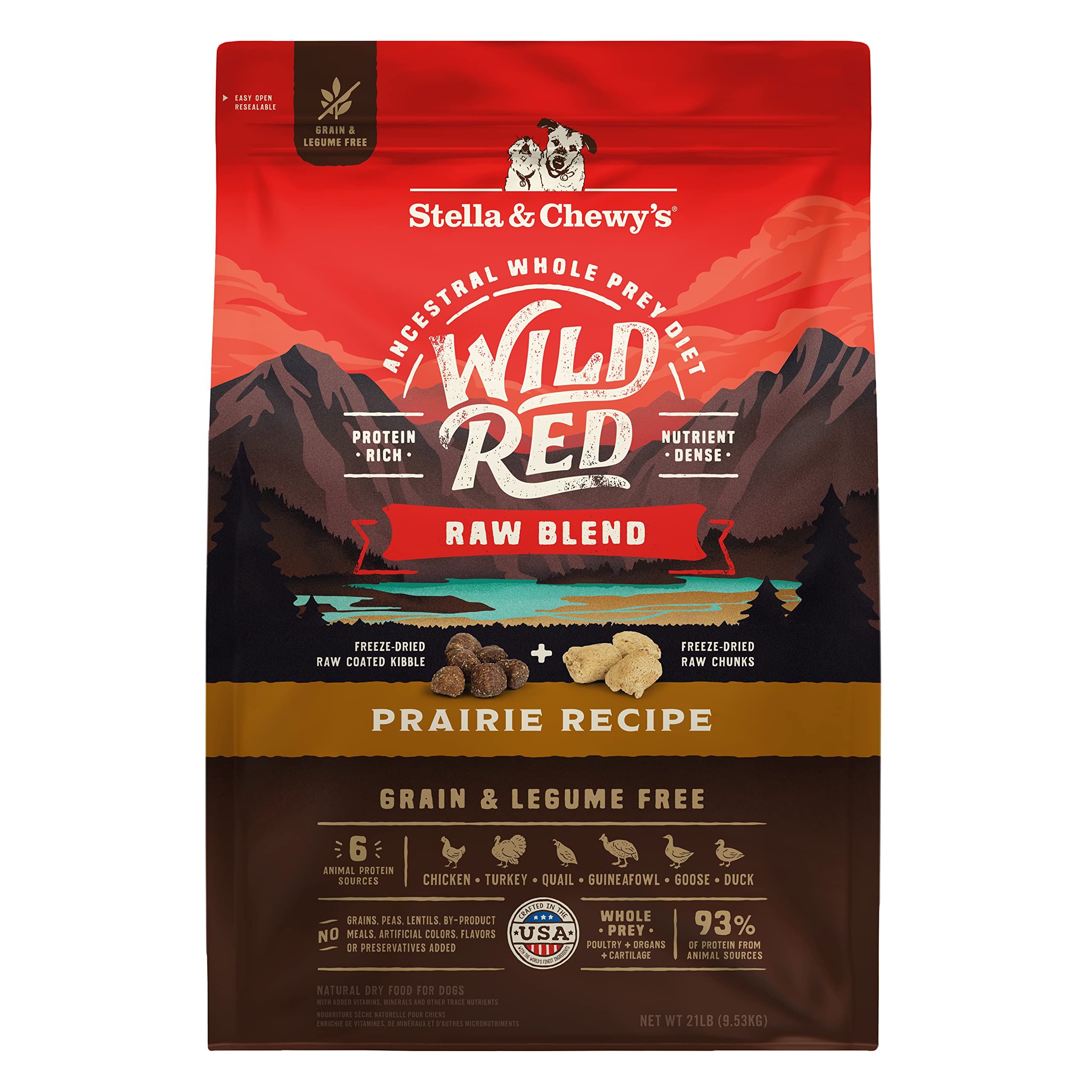 Stella & Chewy's Wild Red kibble bag front highlighting premium ingredients and protein rich formula