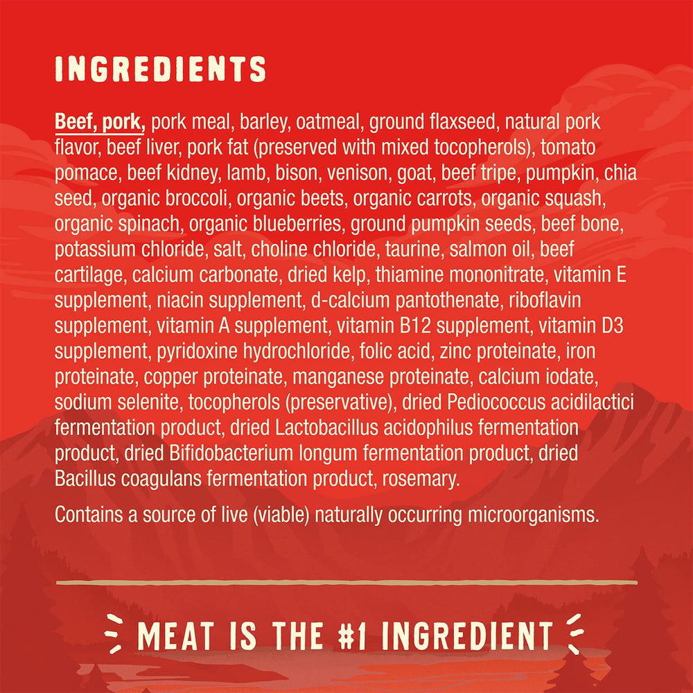 Stella & Chewy's Wild Red six-protein sources image emphasizes poultry-free nutrition.