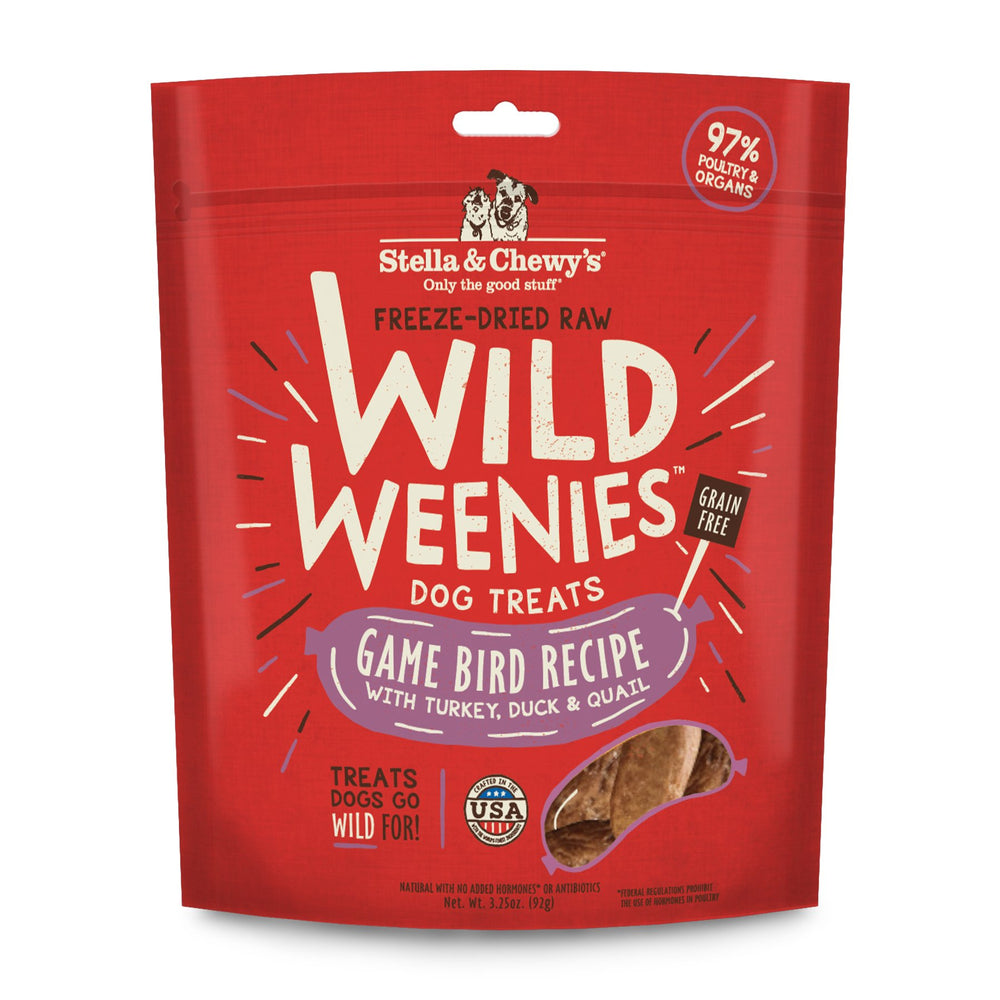 Stella & Chewy's Wild Weenies bag front for easy training rewards.