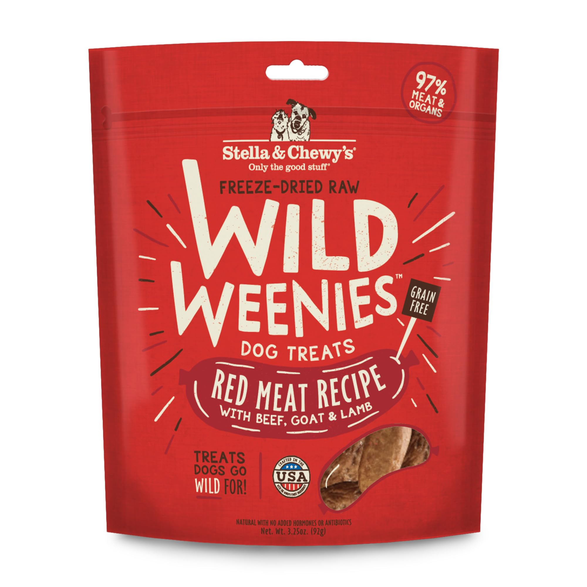 Stella & Chewy's Wild Weenies bag front view, all-natural training treat