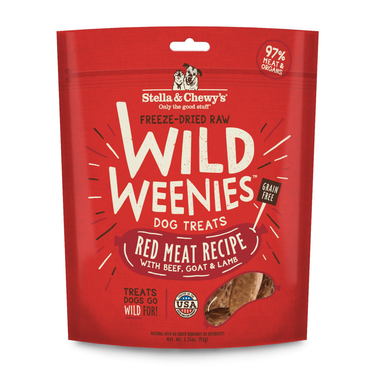 Stella & Chewy's Wild Weenies bag front view, all-natural training treat