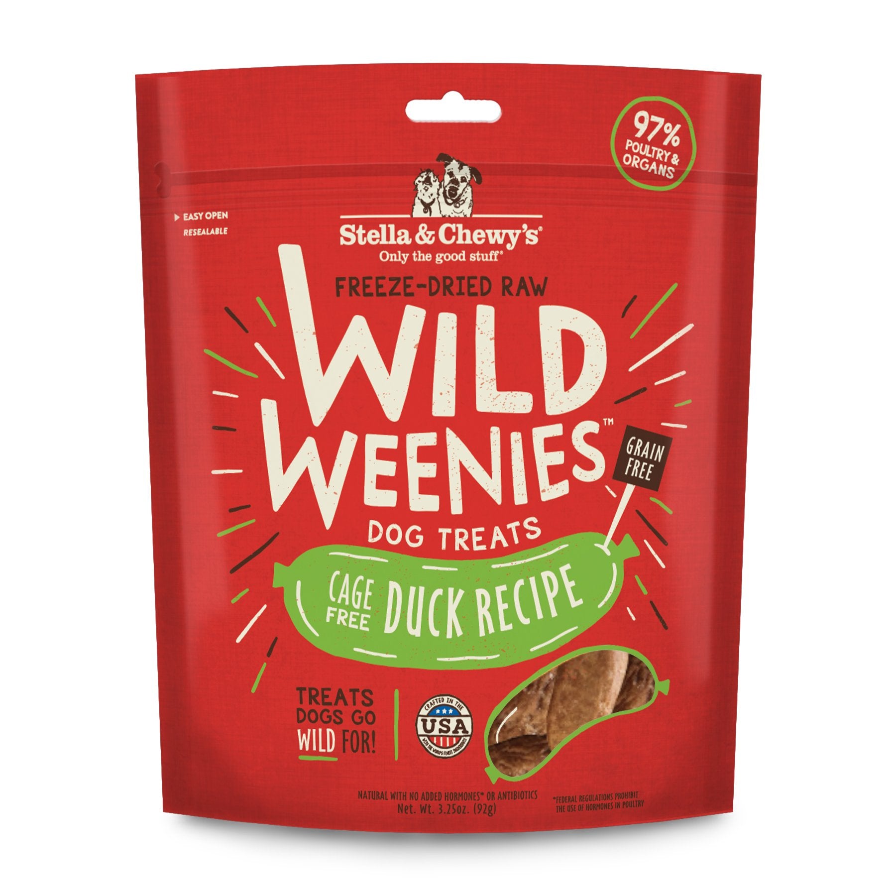 Stella & Chewy's Wild Weenies duck treats, bite-sized rewards for training.