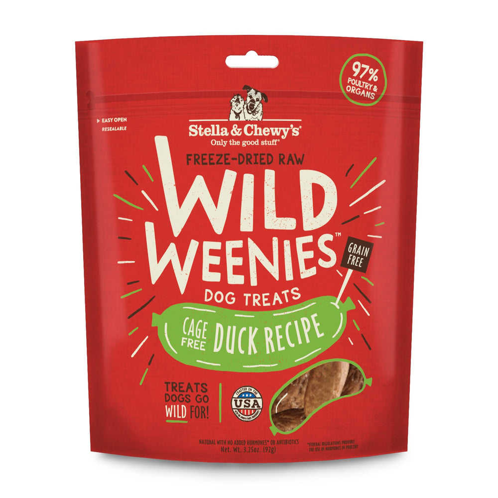 Stella & Chewy's Wild Weenies duck treats, bite-sized rewards for training.