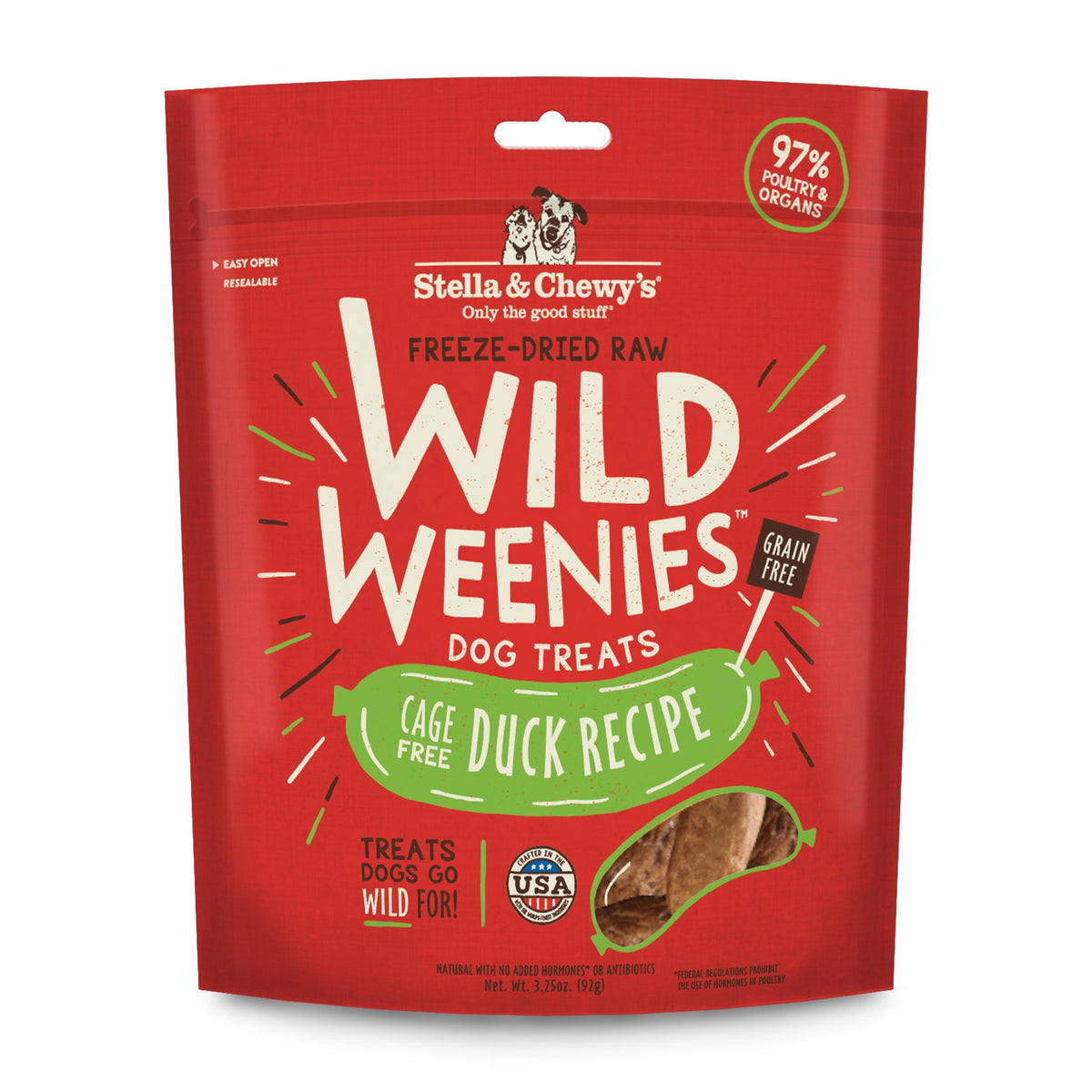 Stella & Chewy's Wild Weenies duck treats, bite-sized rewards for training.
