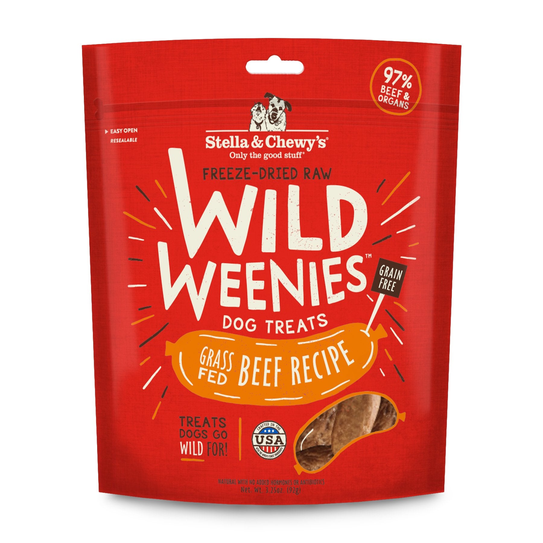 Pack shot of Stella & Chewy's Wild Weenies, USA-made training rewards.