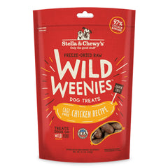 Stella Chewys Wild Weenies package front shows USA-made, high-protein treats for training.
