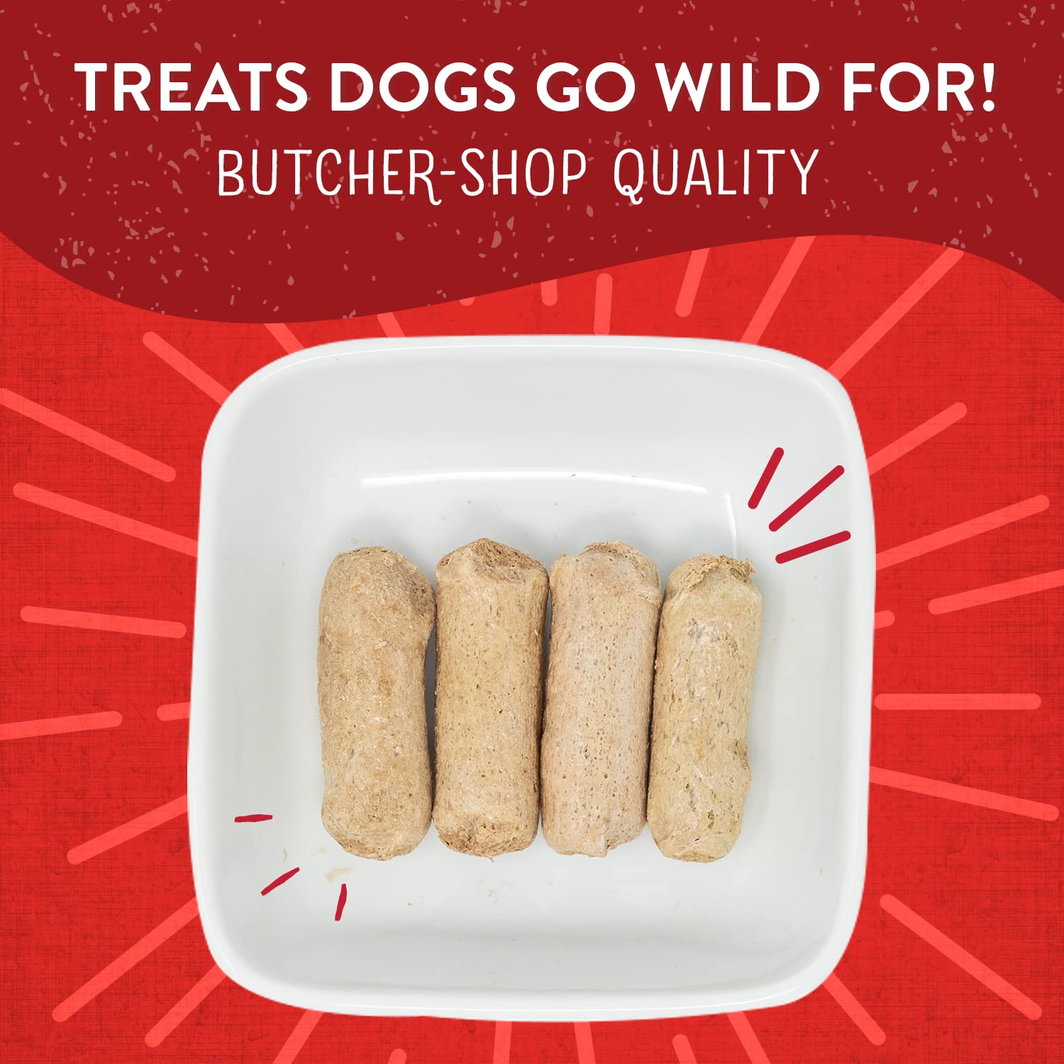Wild Weenies raw-tray close-up highlights 95% meat blend and recognizable texture.