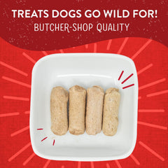 Wild Weenies raw-tray close-up highlights 95% meat blend and recognizable texture.
