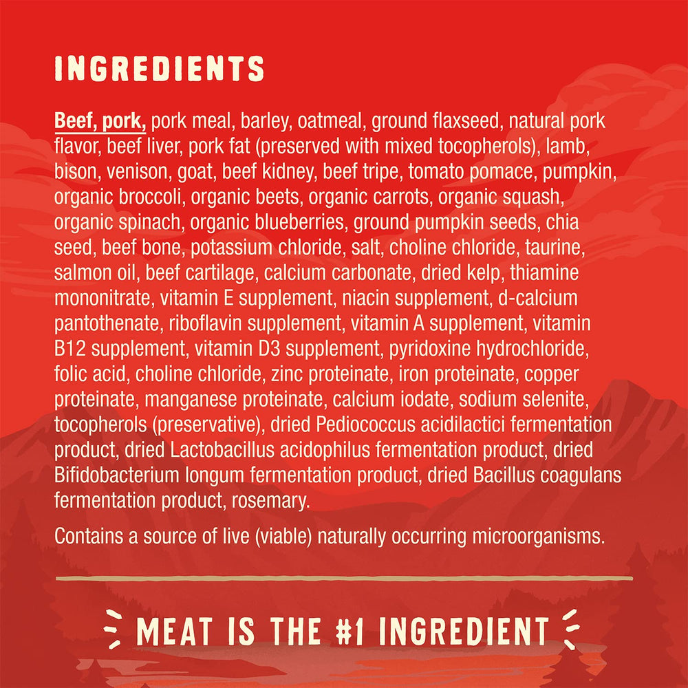 Stella & Chewy's Wild Red ingredients list with six animal proteins for taste variety