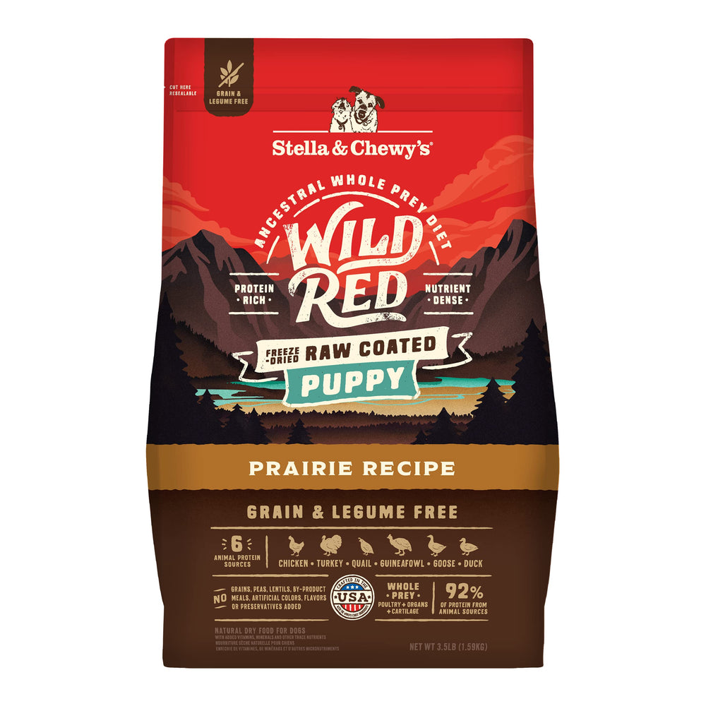 Stella & Chewy's Wild Red raw-coated puppy kibble in bowl for tasty nutrition