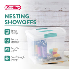 Sterilite ShowOffs portable handle enables easy one handed carrying.