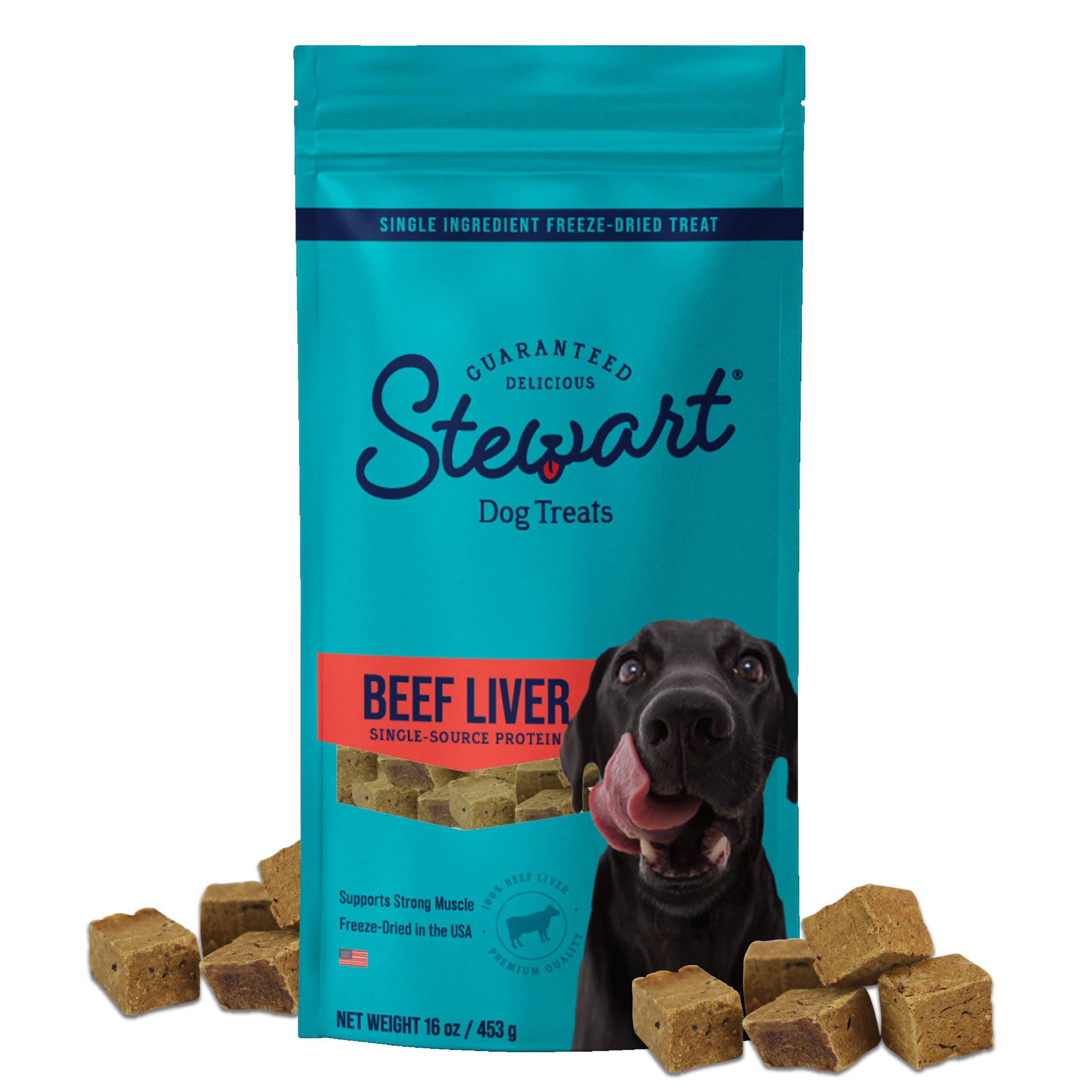 Stewart beef liver treats in a resealable pouch ideal for training sessions