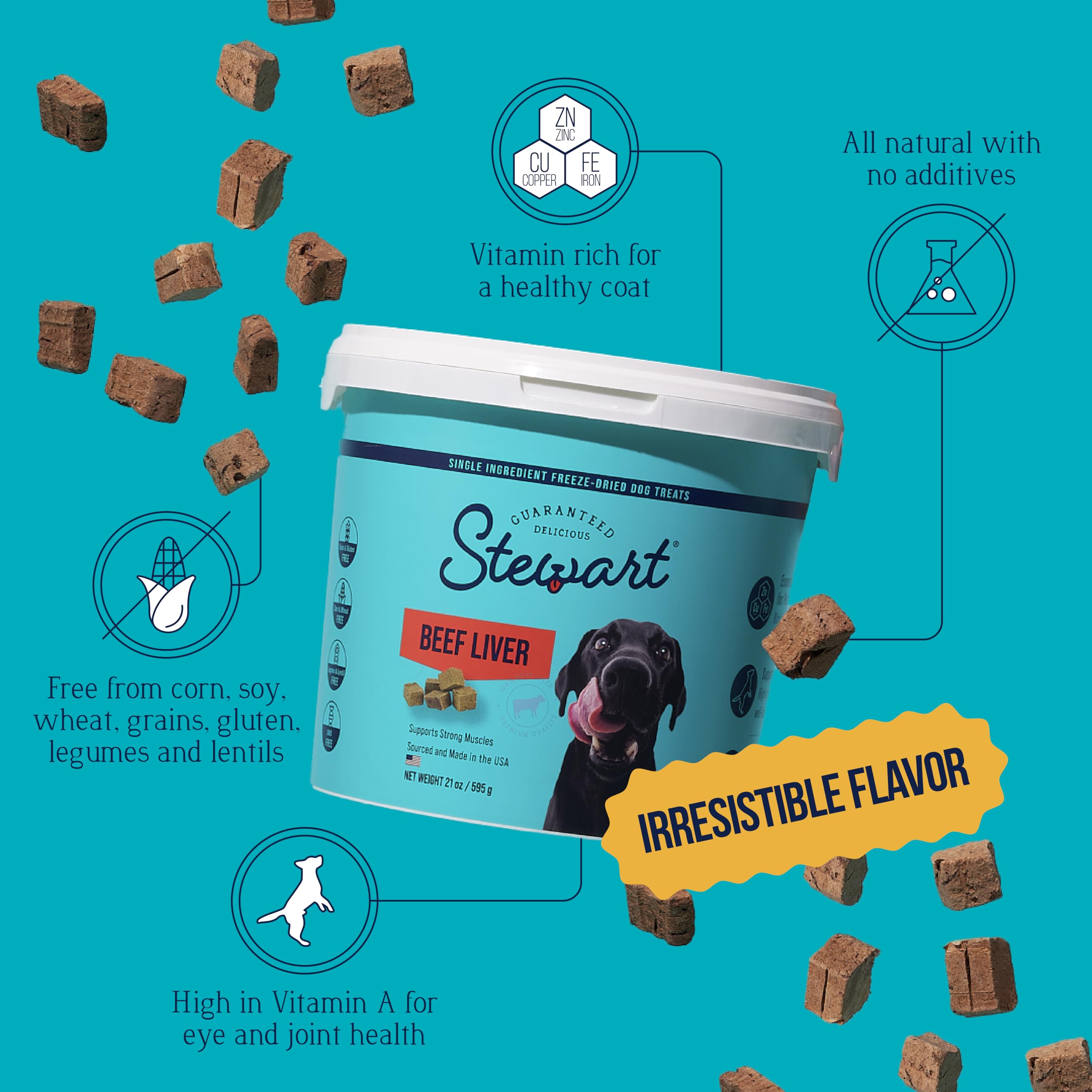 Dog happily accepts Stewart beef liver treats as a quick training reward.