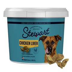 Stewart chicken liver treats tub offering crunchy rewards for dogs