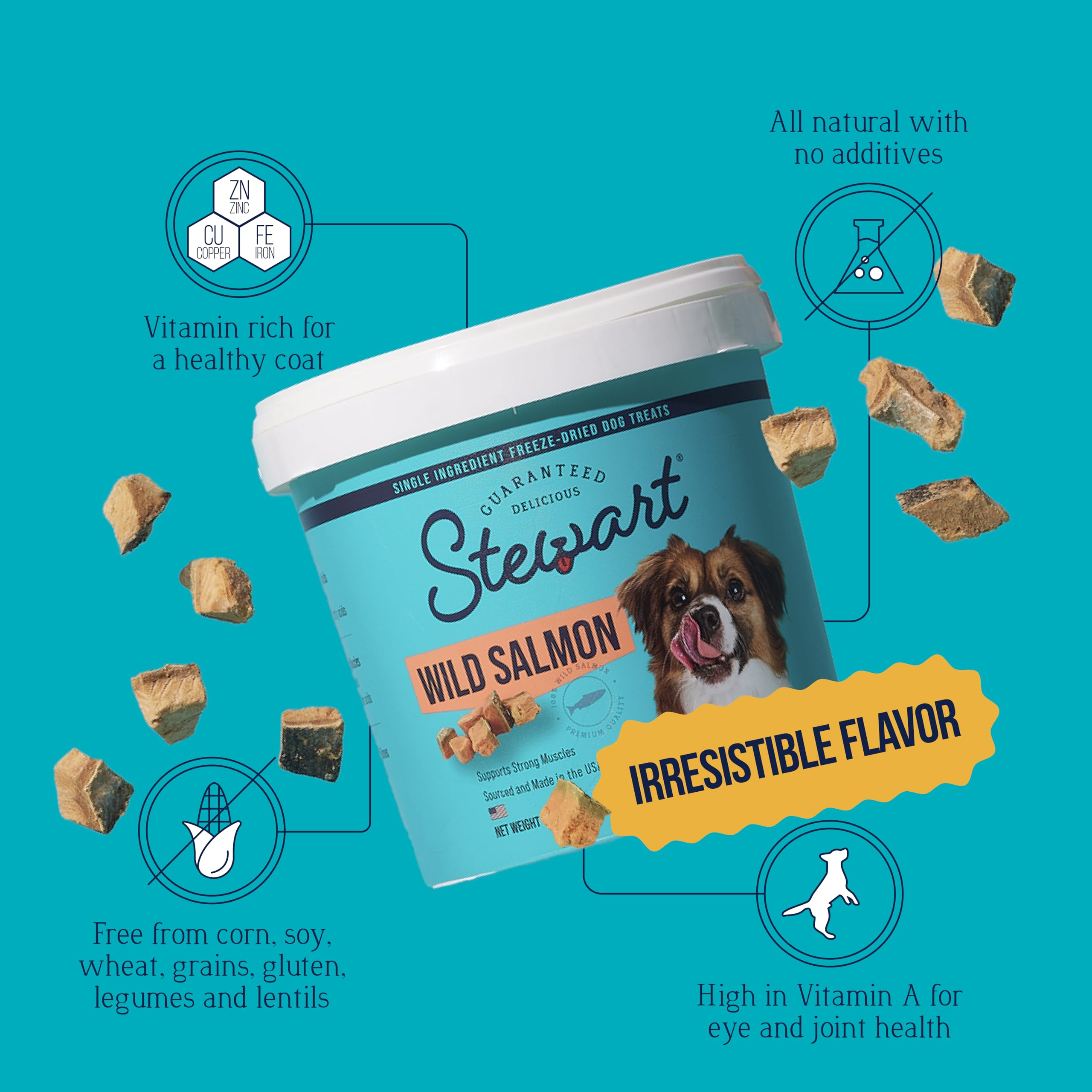 Stewart single-ingredient dog treats made from 100 percent wild salmon