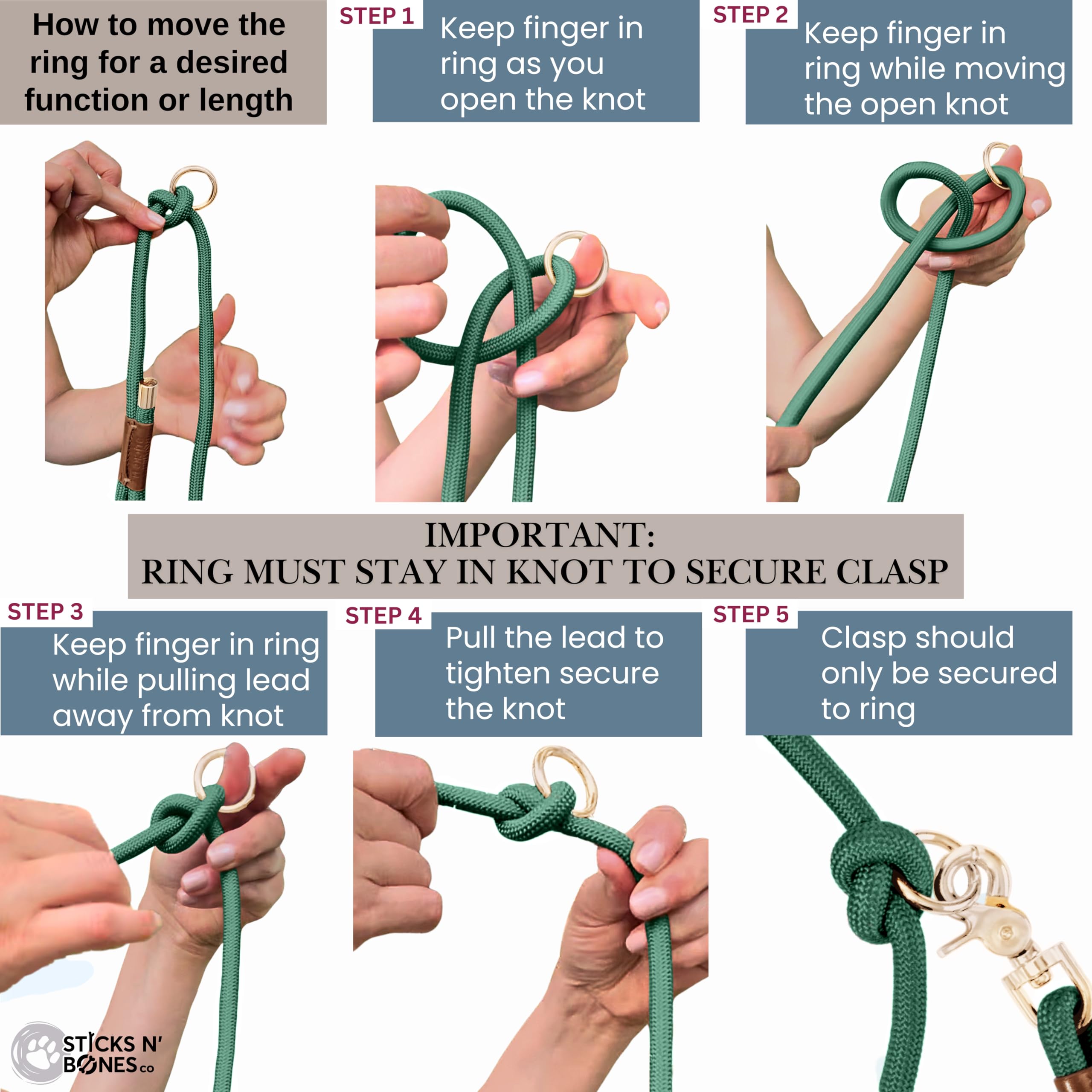 Sticks N' Bones Co 360-degree swivel hardware prevents twists