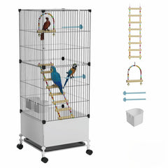 STILLCOVE medium flight bird cage on rolling stand for easy mobility.