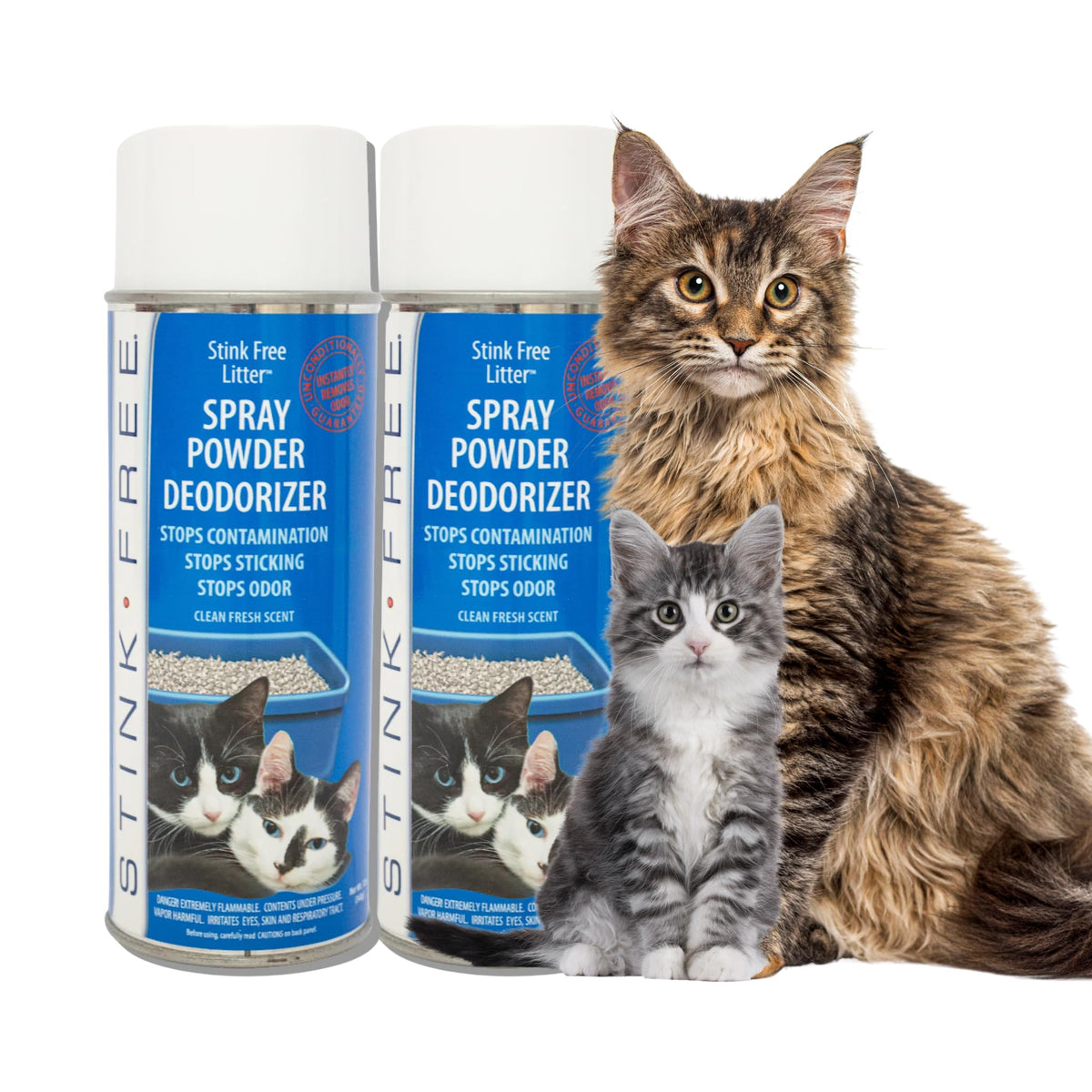 Stink Free cat litter box deodorizer spray in action for long-lasting odor control.