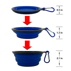 STKBES collapsible dog bowl attached to backpack during hike