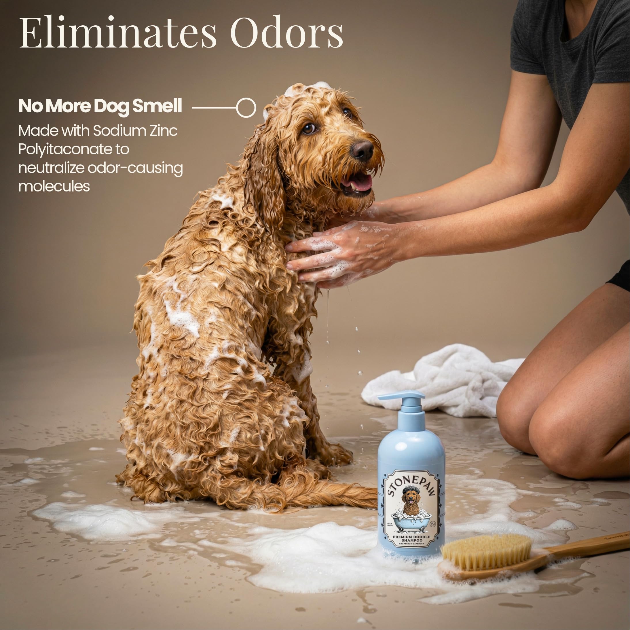 Stonepaw Doodle Shampoo with pea peptides and probiotics for coat health.